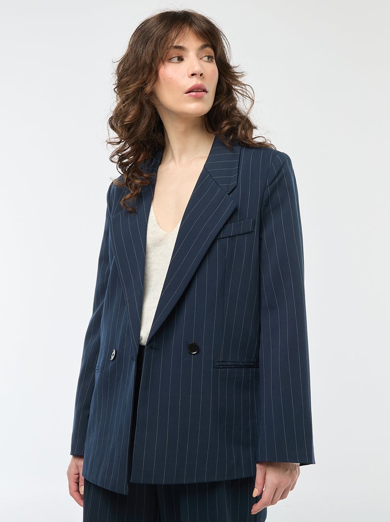 Blazer oversize rayé à ouverture boutonnée Bleu - Kiabi