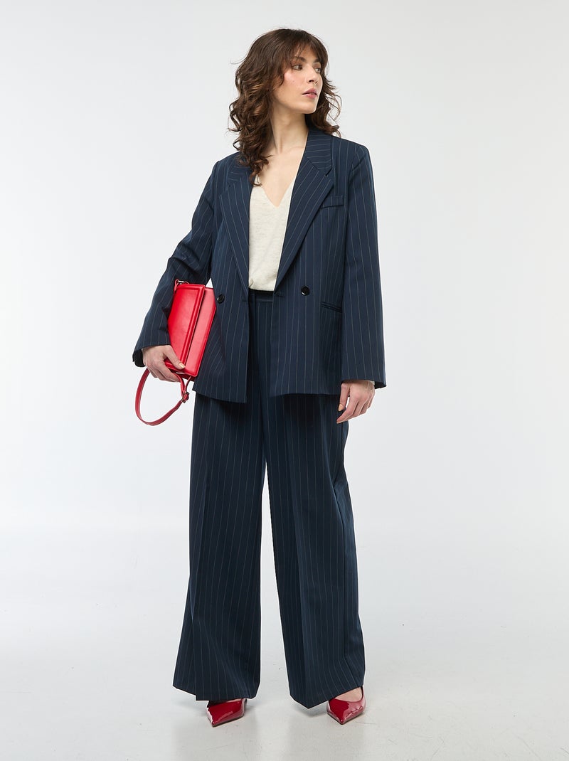 Blazer oversize rayé à ouverture boutonnée Bleu - Kiabi