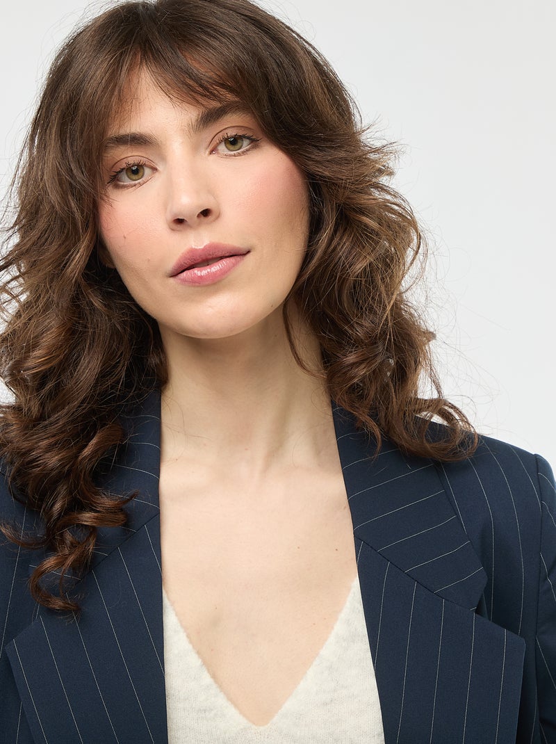 Blazer oversize rayé à ouverture boutonnée Bleu - Kiabi
