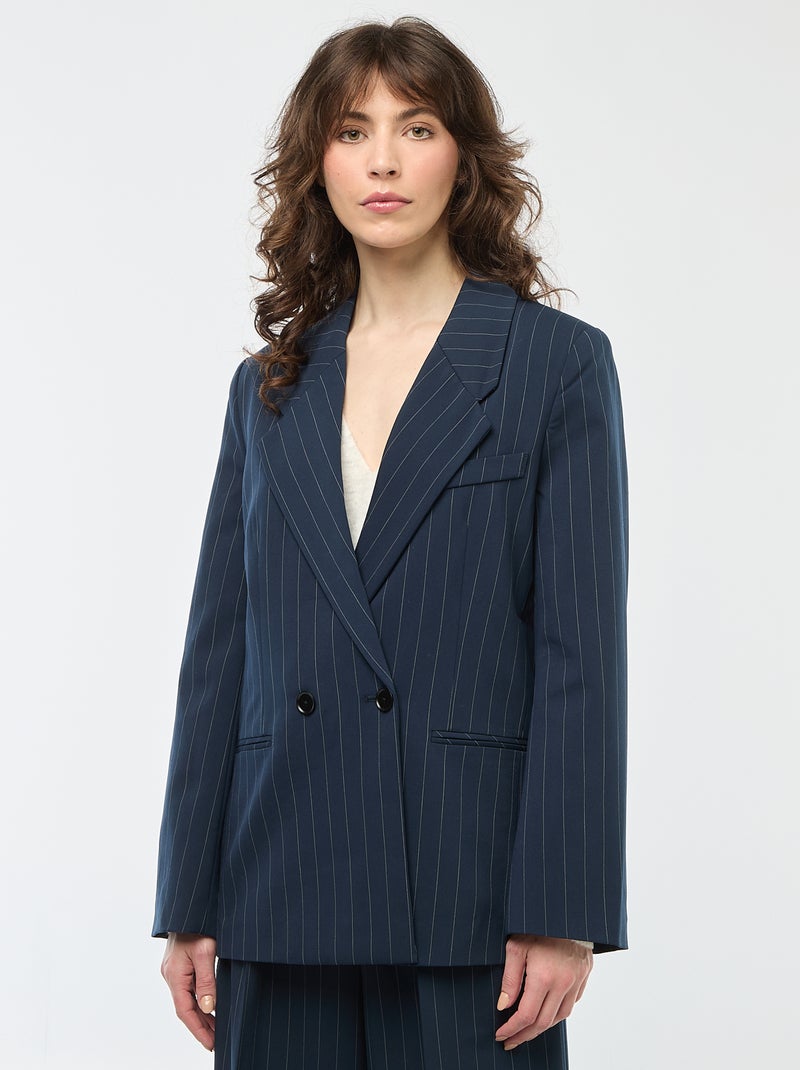 Blazer oversize rayé à ouverture boutonnée Bleu - Kiabi