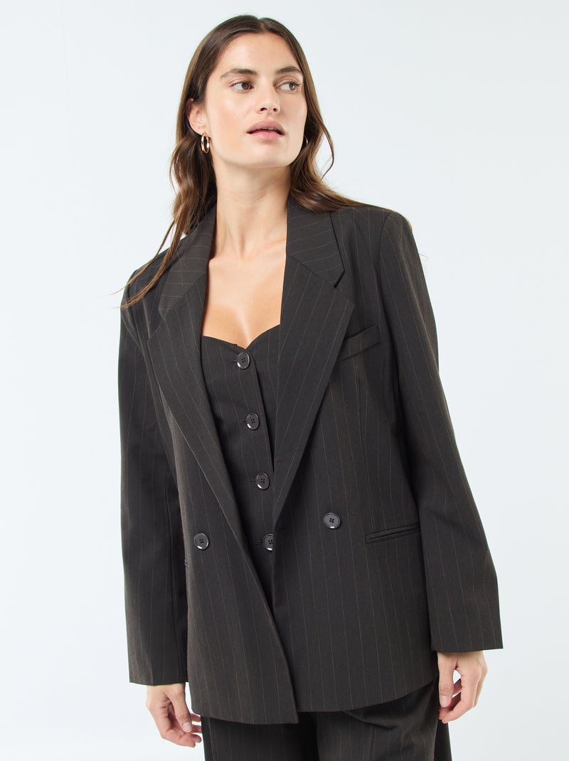 Blazer oversize rayé à ouverture boutonnée Marron - Kiabi
