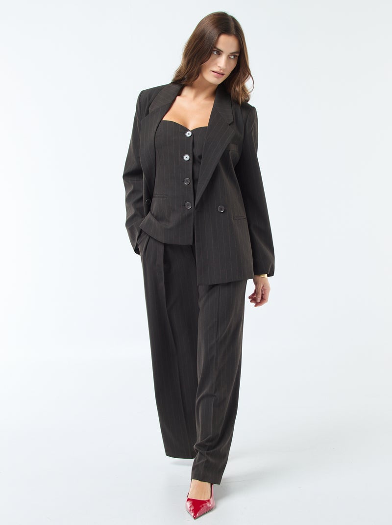 Blazer oversize rayé à ouverture boutonnée Marron - Kiabi