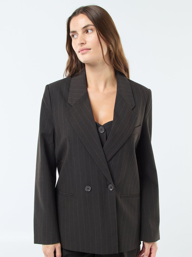 Blazer oversize rayé à ouverture boutonnée Marron - Kiabi