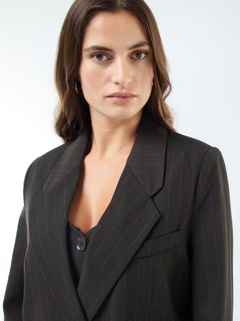 Blazer oversize rayé à ouverture boutonnée Marron - Kiabi