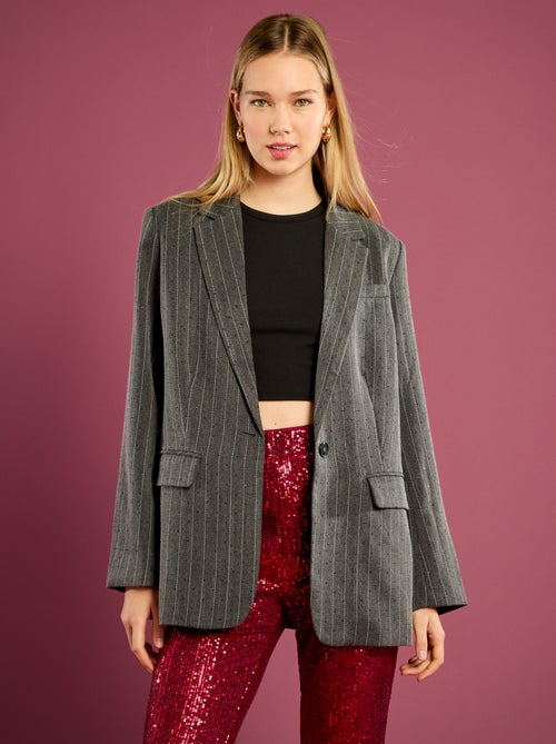 Blazer rayé avec strass - Kiabi