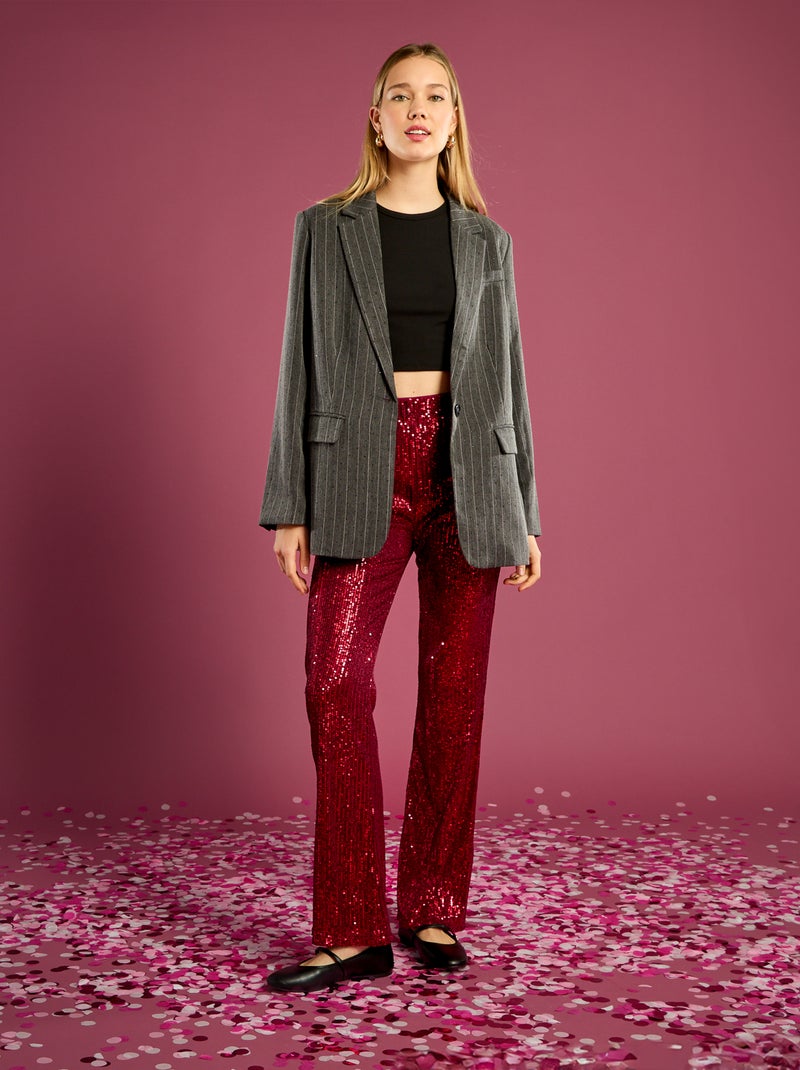Blazer rayé avec strass Gris - Kiabi