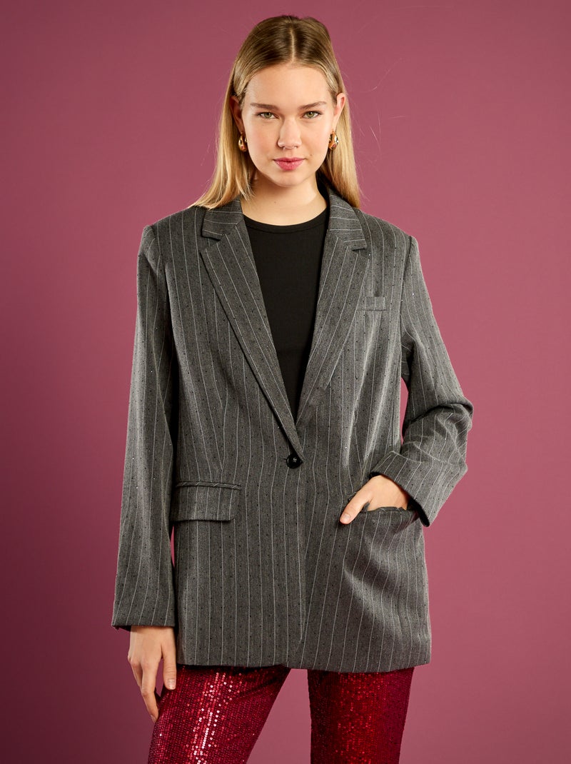 Blazer rayé avec strass Gris - Kiabi