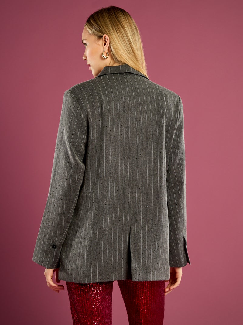 Blazer rayé avec strass Gris - Kiabi