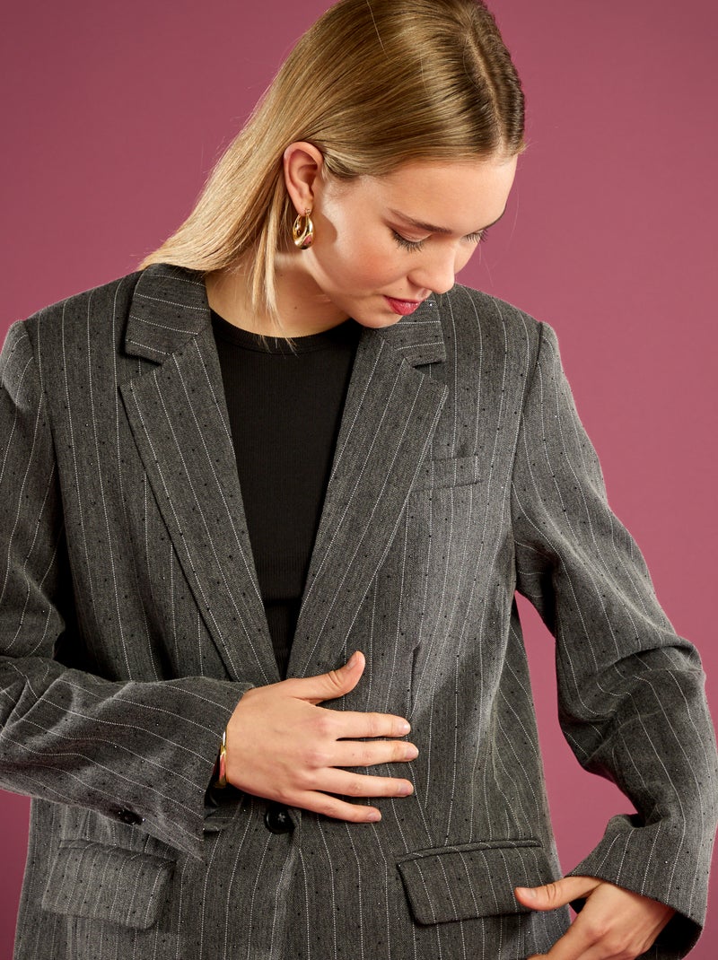 Blazer rayé avec strass Gris - Kiabi