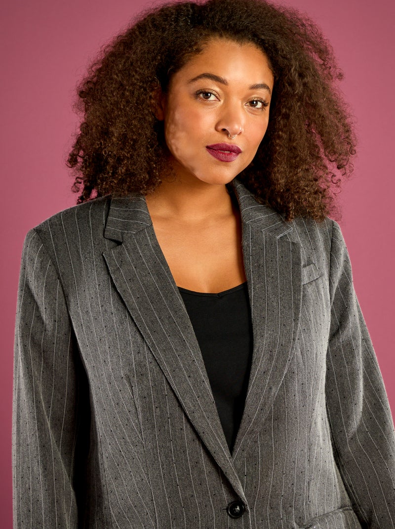 Blazer rayé avec strass intégrés Gris - Kiabi