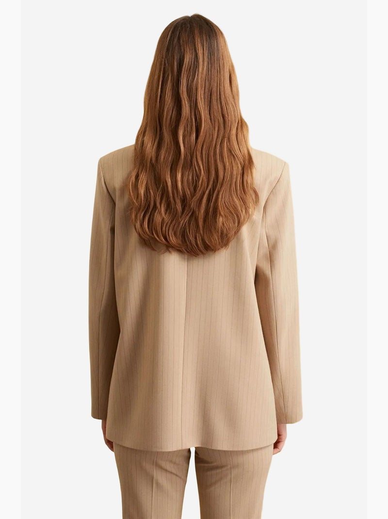 Blazer rayé en crêpe à col châle dilvin Beige argile - Kiabi