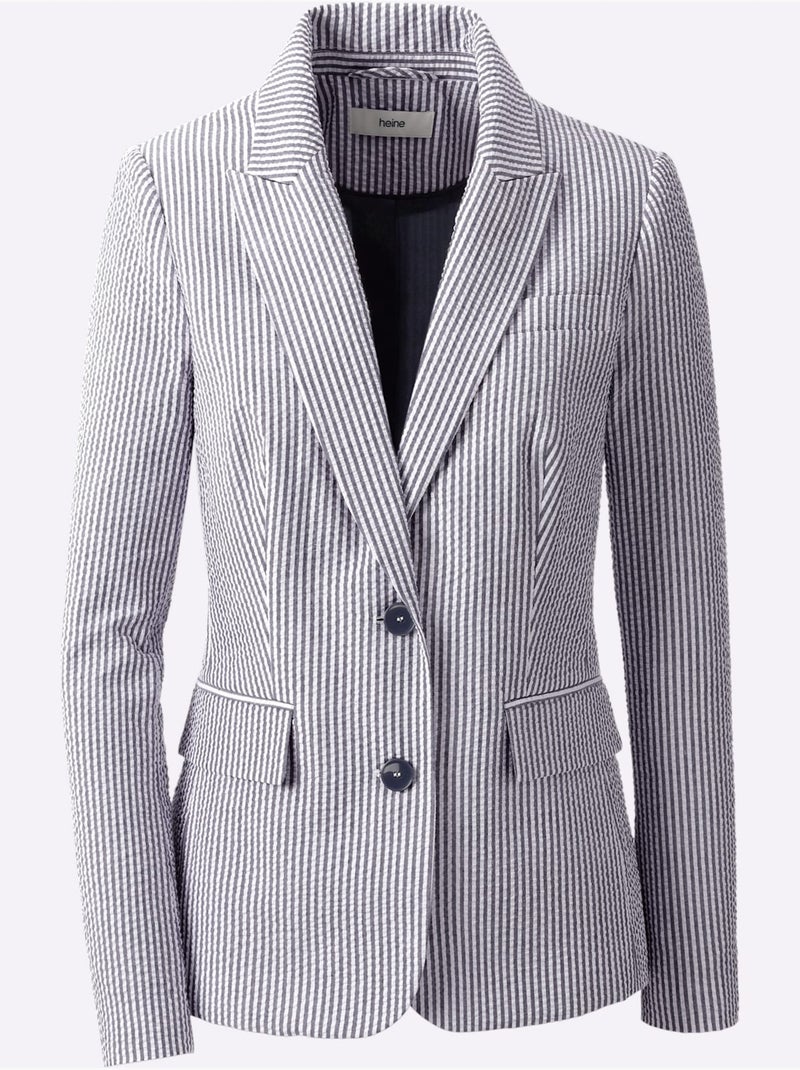 Blazer seersucker à repassage superflu - taille standard - helline Bleu Blanc - Kiabi