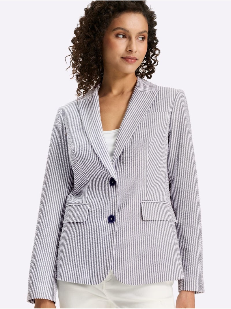 Blazer seersucker à repassage superflu - taille standard - helline Bleu Blanc - Kiabi