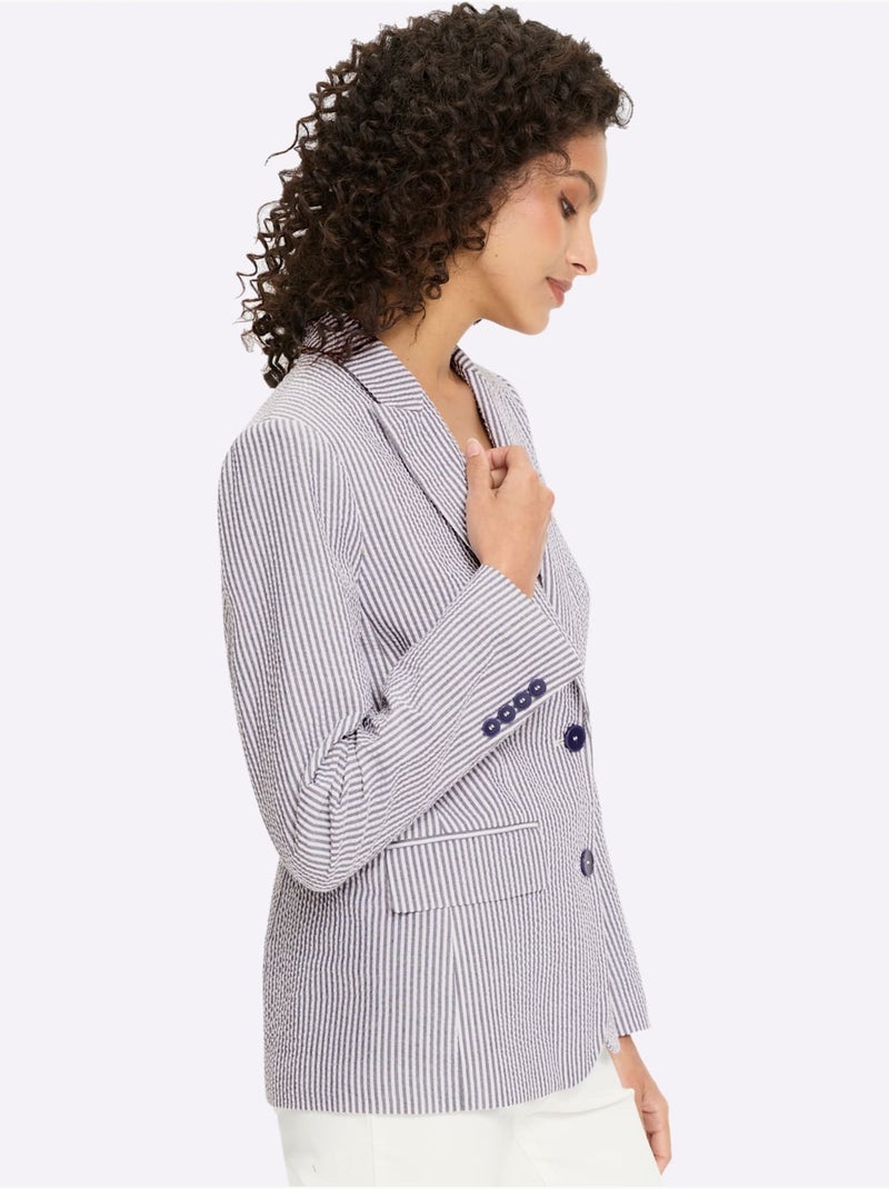 Blazer seersucker à repassage superflu - taille standard - helline Bleu Blanc - Kiabi