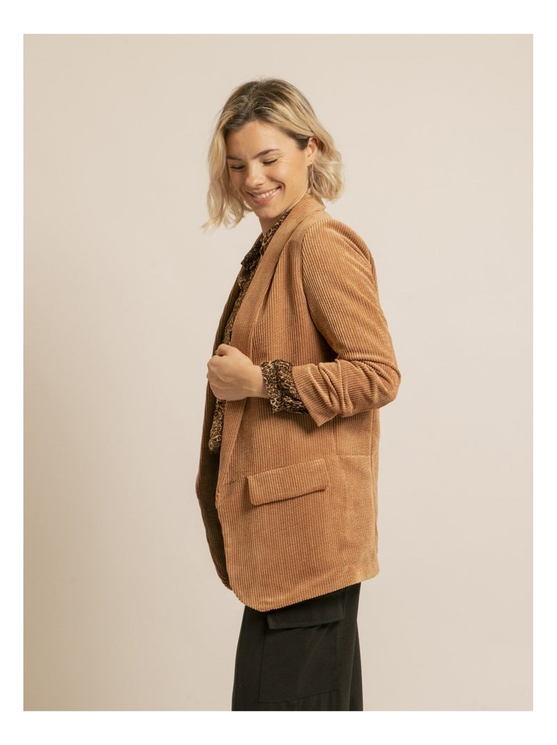 Blazer velours manches froncées UDEXIE Marron caramel - Kiabi