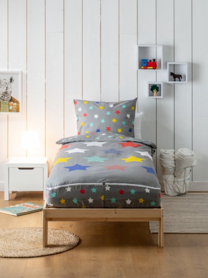Bleu Câlin - Caradou® Stars Avec Couette 90x190cm Parure Enfant Étoiles Gris - Kiabi