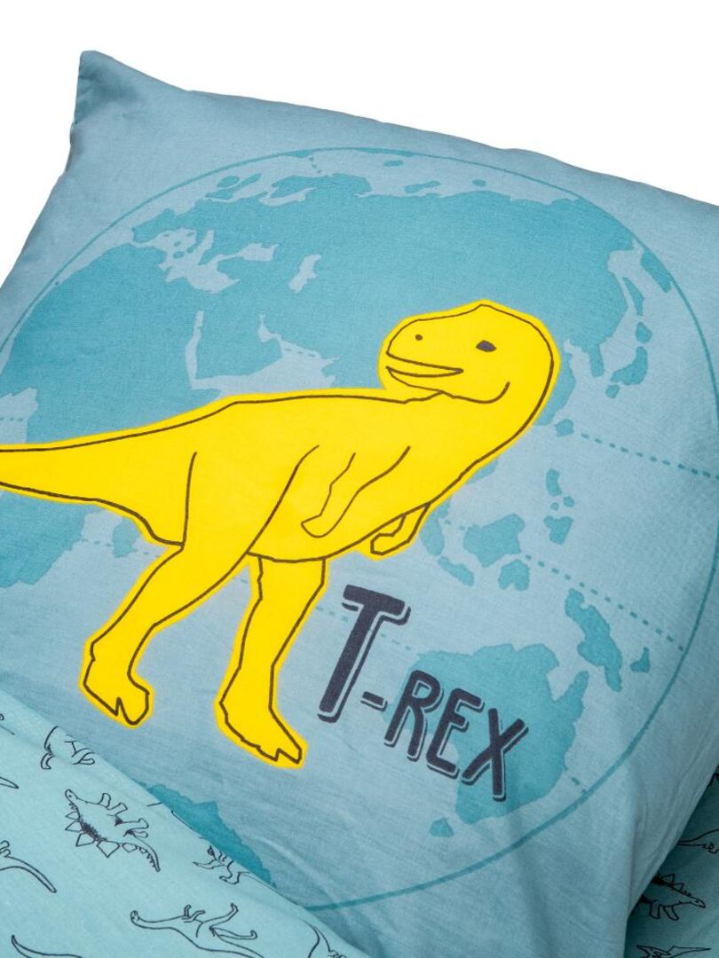 Bleu Câlin - Caradou T-rex Avec Couette 90x190cm Parure Enfant Dinosaure Bleu Jaune - Kiabi