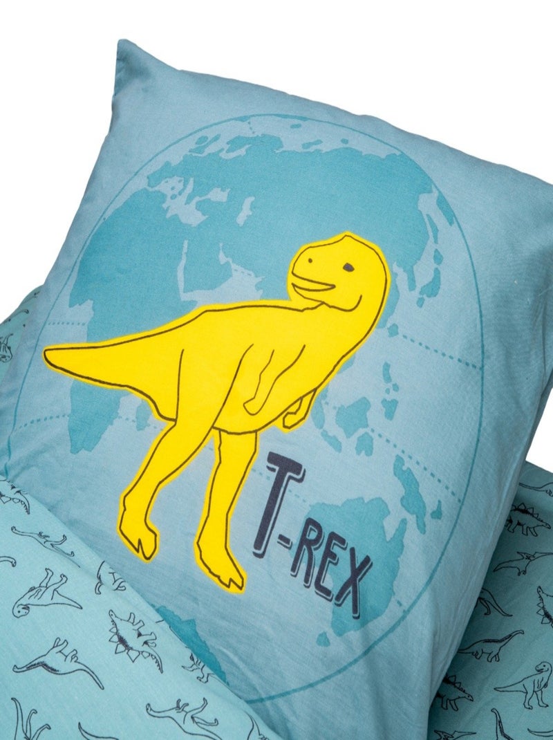 Bleu Câlin - Caradou® T-rex Avec Couette 90x190cm Parure Enfant Dinosaure Bleu Jaune - Kiabi