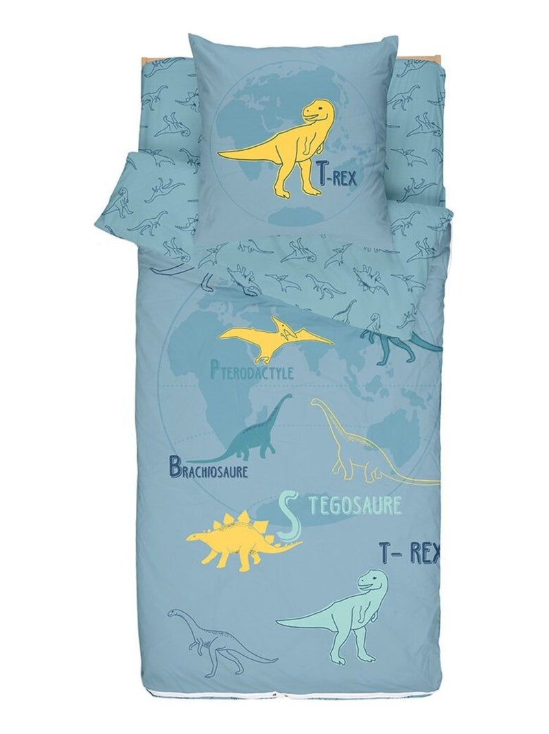 Bleu Câlin - Caradou® T-rex Avec Couette 90x190cm Parure Enfant Dinosaure Bleu Jaune - Kiabi