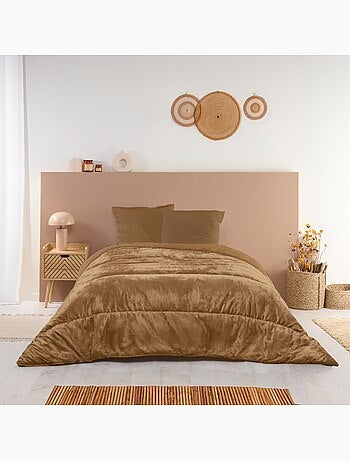 Bleu Câlin - Couette chaude réversible velours uni Moka