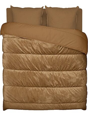 Bleu Câlin - Couette chaude réversible velours uni Moka