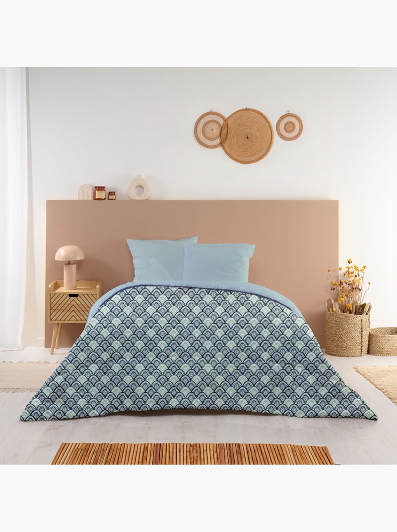Bleu Câlin - Couette imprimée chaude Melinda Bleu Vert Blanc - Kiabi