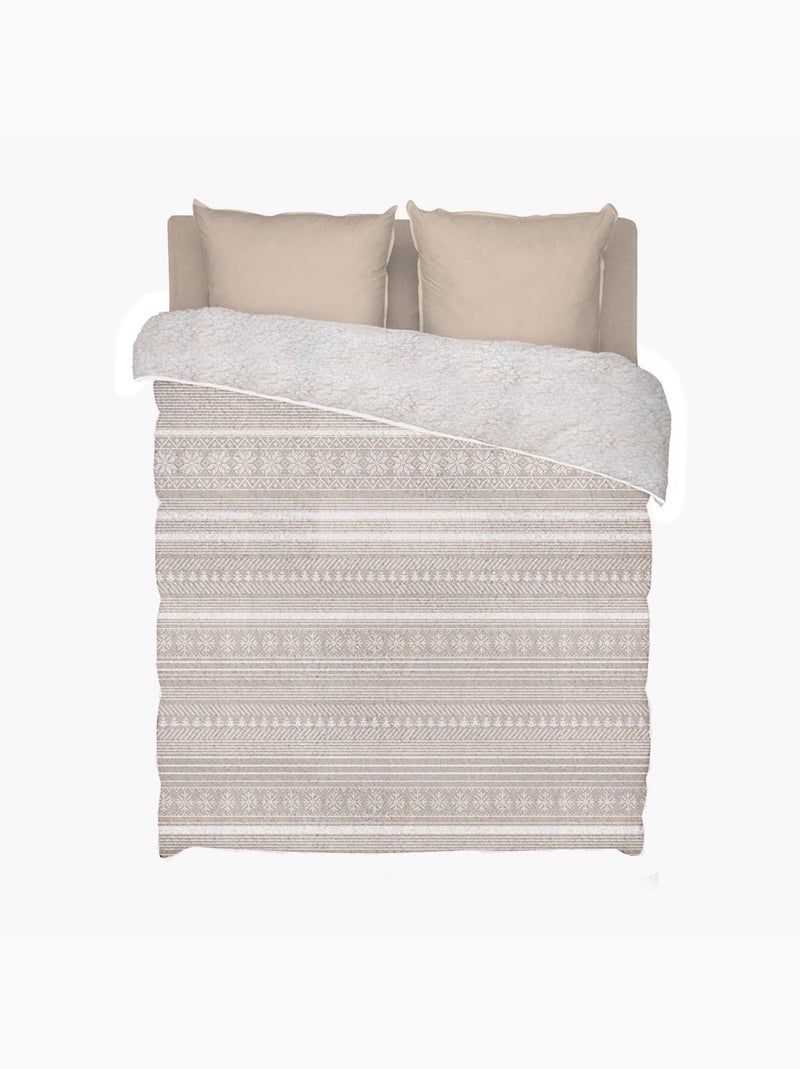 Bleu Câlin - Couette imprimée sherpa polaire chaude Chalet Beige sable - Kiabi