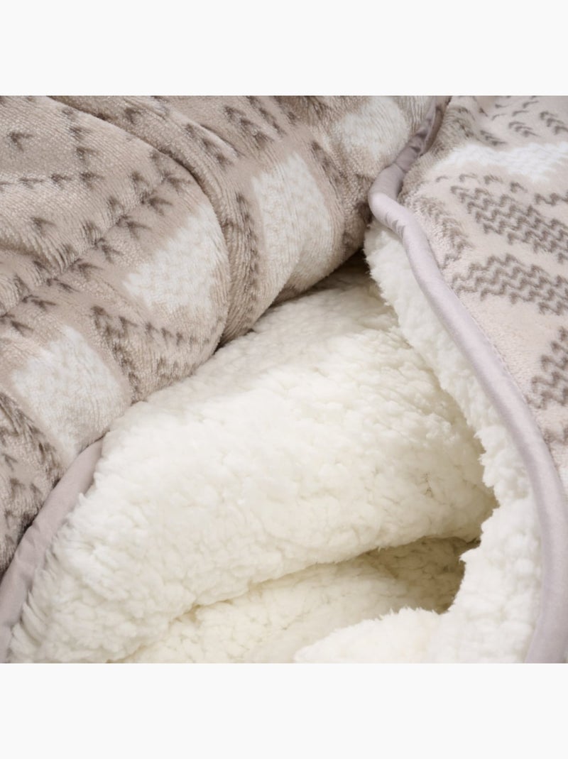 Bleu Câlin - Couette imprimée sherpa polaire chaude Chalet Beige sable - Kiabi