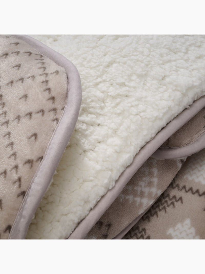 Bleu Câlin - Couette imprimée sherpa polaire chaude Chalet Beige sable - Kiabi