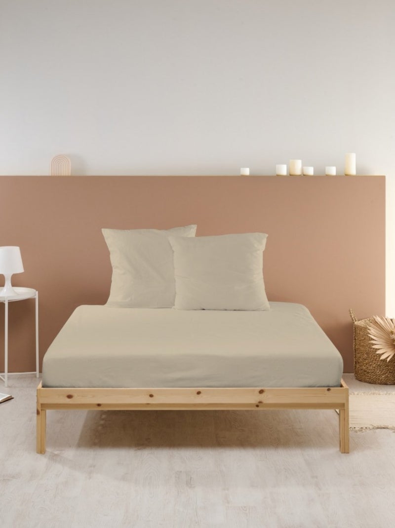 Bleu Câlin - Drap housse uni Percale de coton 80 fils/cm² Beige clair - Kiabi