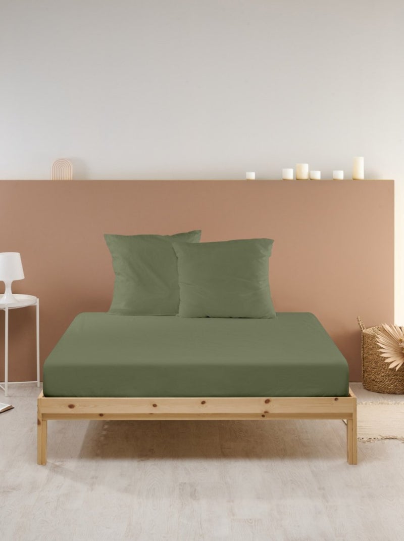 Bleu Câlin - Drap housse uni Percale de coton 80 fils/cm² Kaki - Kiabi