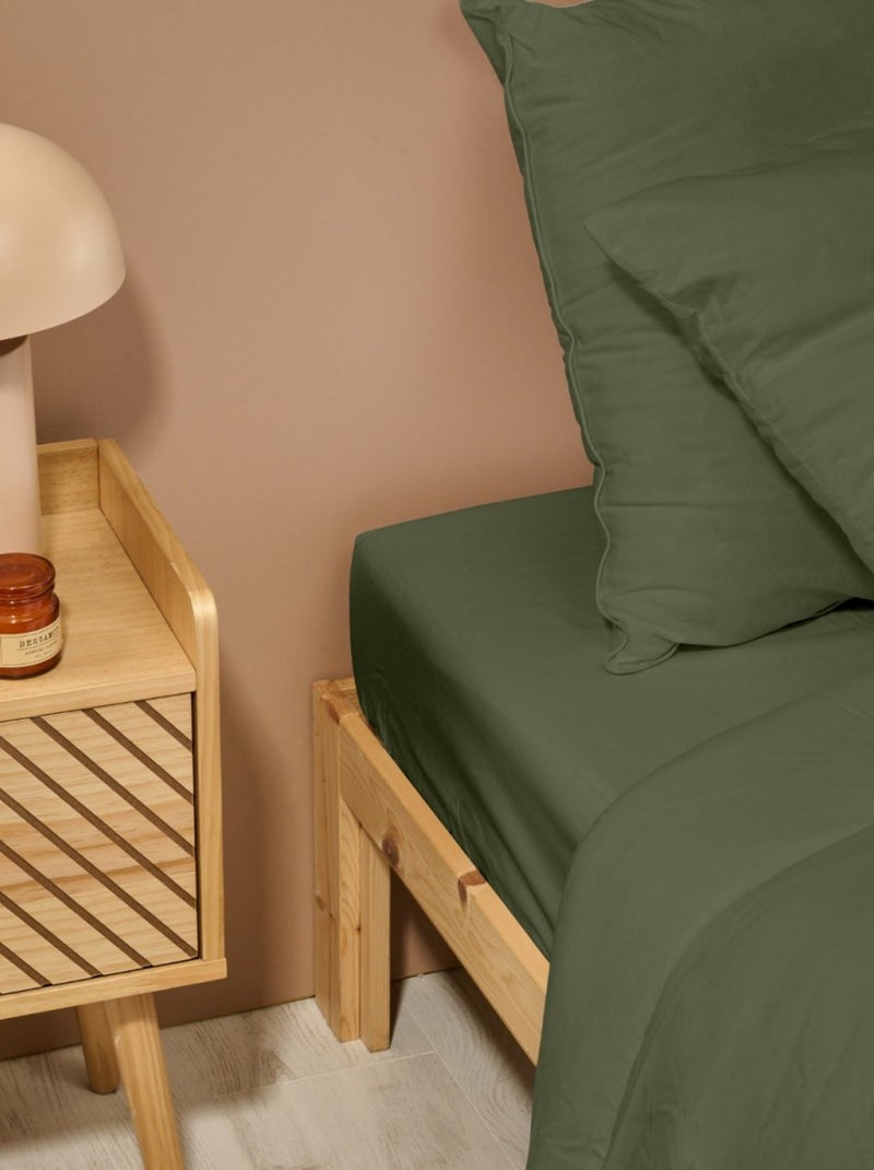 Bleu Câlin - Drap housse uni Percale de coton 80 fils/cm² Kaki - Kiabi