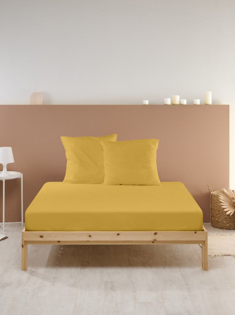 Bleu Câlin - Drap housse uni Percale de coton 80 fils/cm² Moutarde - Kiabi