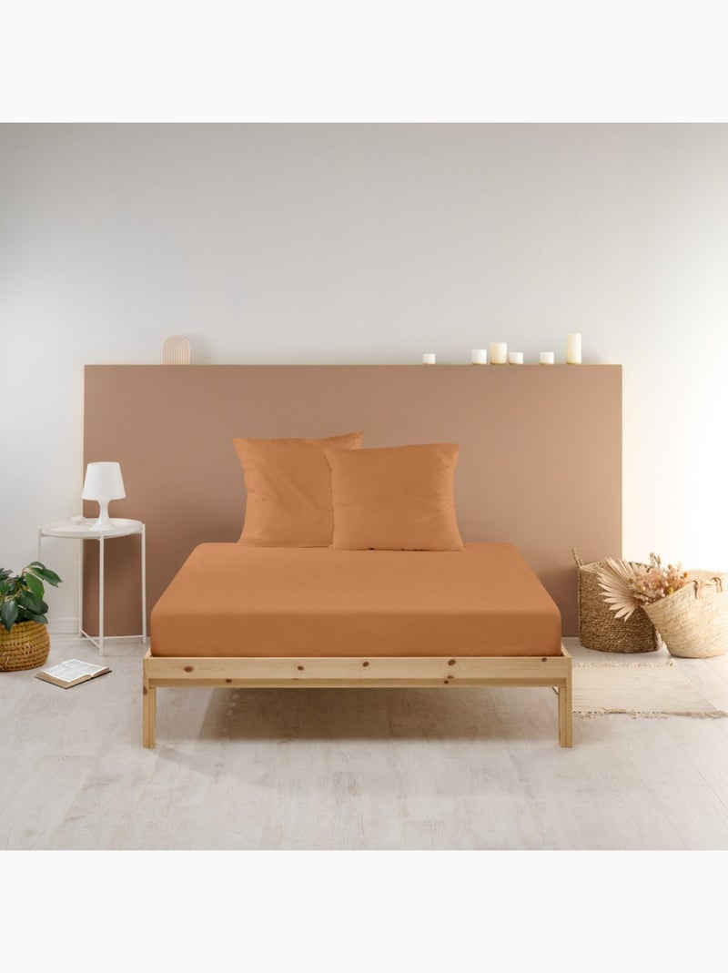 Bleu Câlin - Drap housse uni Percale de coton 80 fils/cm² Terracotta - Kiabi