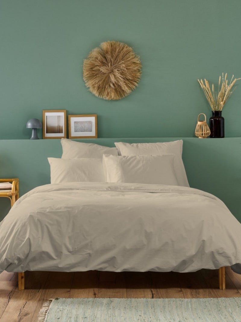 Bleu Câlin - Housse de couette unie Percale de coton 80 fils/cm² Beige clair - Kiabi