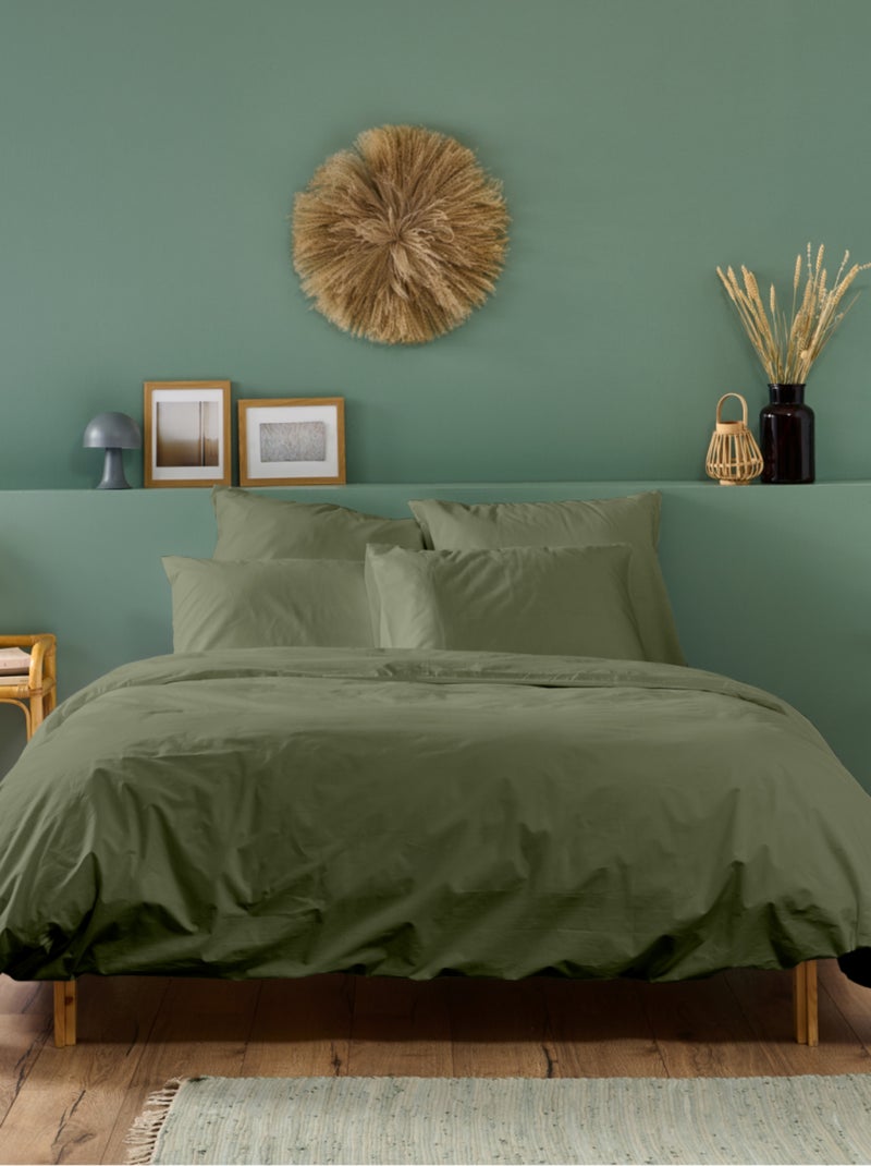 Bleu Câlin - Housse de couette unie Percale de coton 80 fils/cm² Kaki - Kiabi