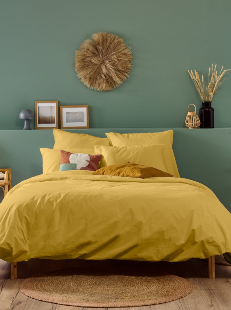 Bleu Câlin - Housse de couette unie Percale de coton 80 fils/cm² Moutarde - Kiabi