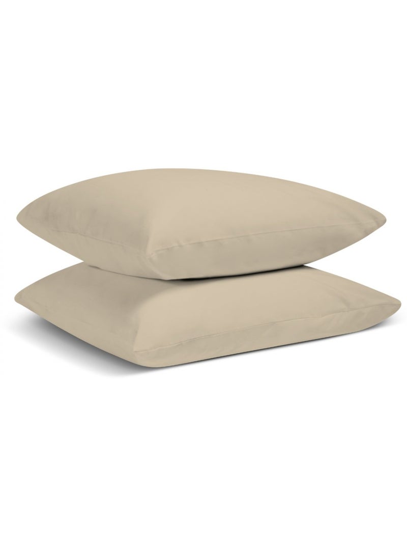 Bleu Câlin - Lot de 2 Taies d'oreiller unies Percale de coton 80 fils/cm² Beige clair - Kiabi
