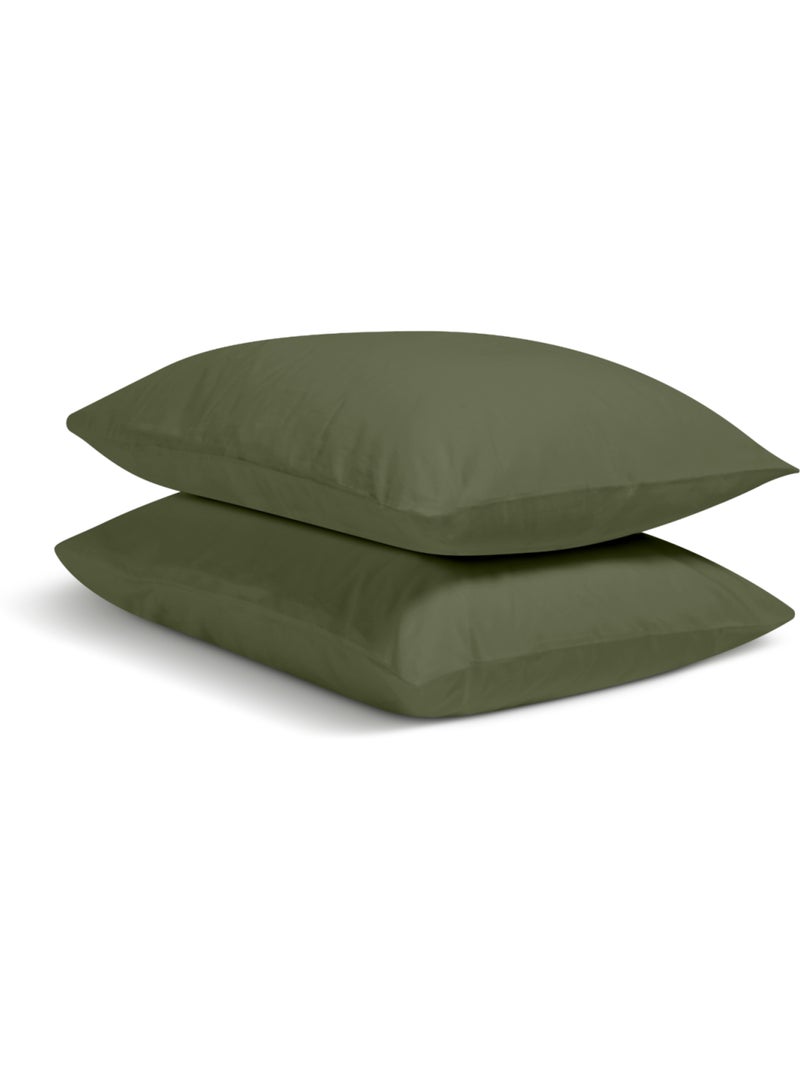 Bleu Câlin - Lot de 2 Taies d'oreiller unies Percale de coton 80 fils/cm² Kaki - Kiabi