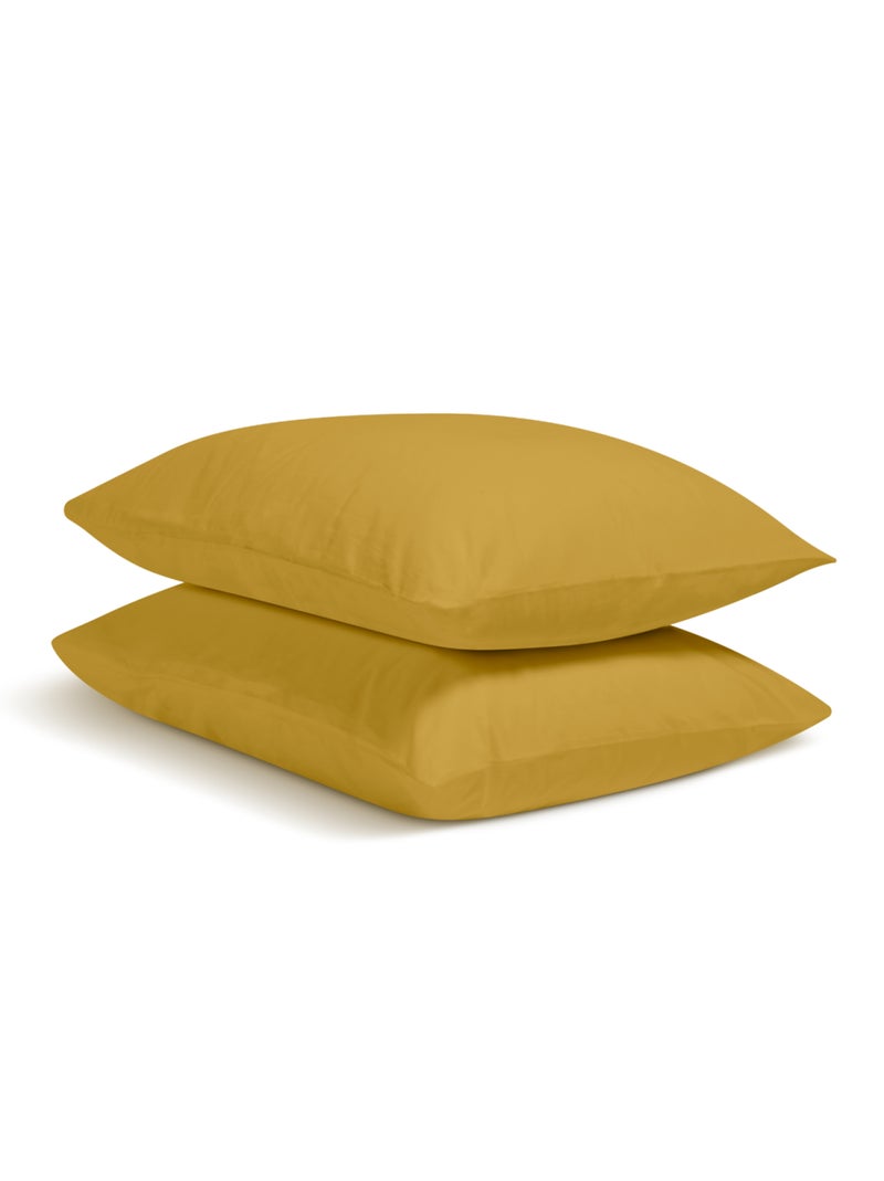 Bleu Câlin - Lot de 2 Taies d'oreiller unies Percale de coton 80 fils/cm² Moutarde - Kiabi