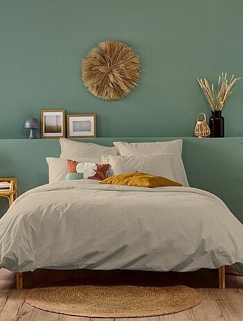 Bleu Câlin - Parure de lit unie Percale de coton 80 fils/cm²