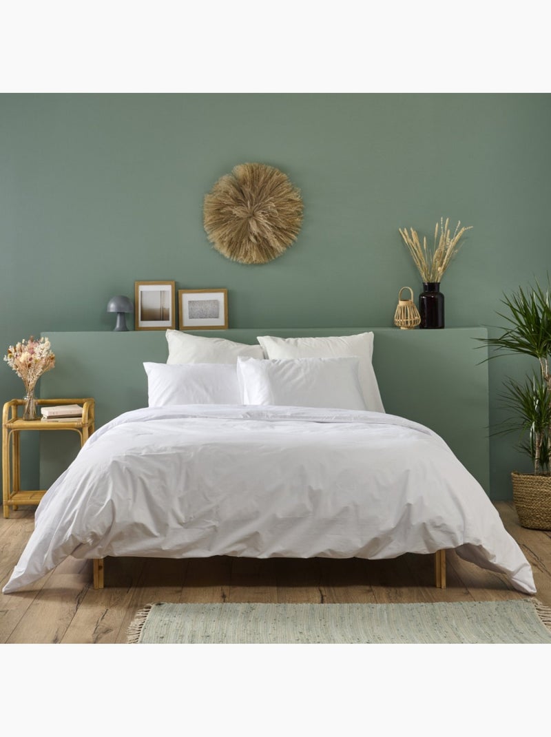 Bleu Câlin - Parure de lit unie Percale de coton 80 fils/cm² Blanc - Kiabi