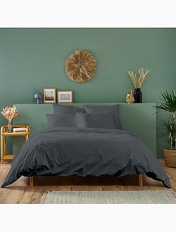 Bleu Câlin - Parure de lit unie Percale de coton 80 fils/cm²