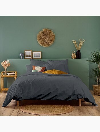 Bleu Câlin - Parure de lit unie Percale de coton 80 fils/cm²