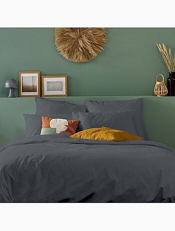 Bleu Câlin - Parure de lit unie Percale de coton 80 fils/cm²