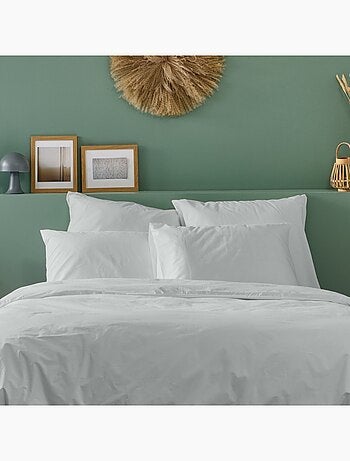 Bleu Câlin - Parure de lit unie Percale de coton 80 fils/cm²