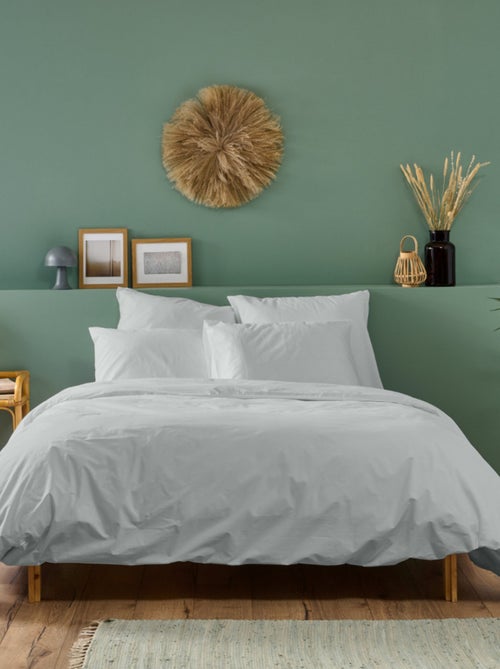 Bleu Câlin - Parure de lit unie Percale de coton 80 fils/cm² - Kiabi