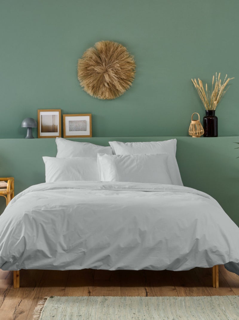 Bleu Câlin - Parure de lit unie Percale de coton 80 fils/cm² Gris clair - Kiabi