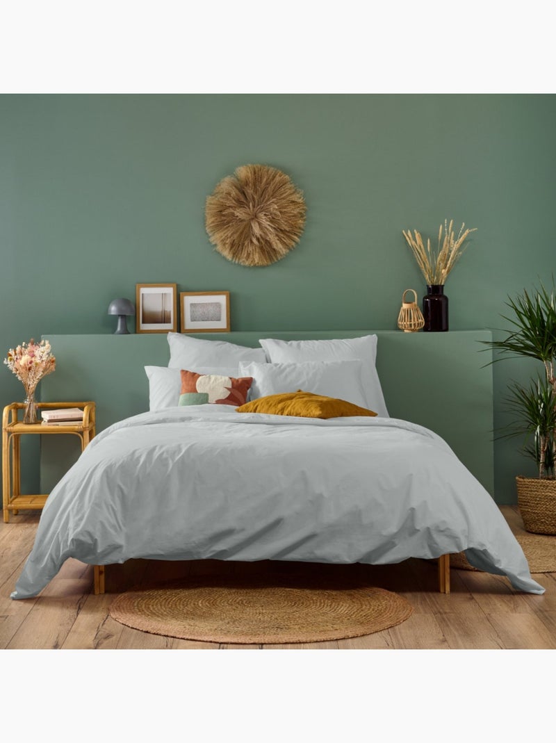 Bleu Câlin - Parure de lit unie Percale de coton 80 fils/cm² Gris clair - Kiabi