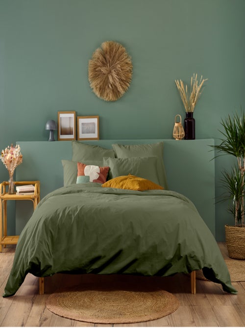 Bleu Câlin - Parure de lit unie Percale de coton 80 fils/cm² - Kiabi